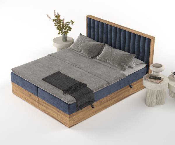 Bed Komorebi marineblauw - Breedte: 180 cm - H4