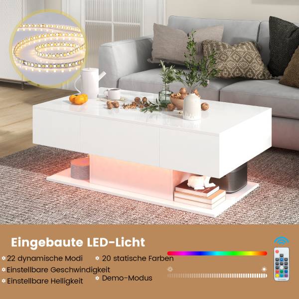 LED Couchtisch JV11180WH Weiß - Holzwerkstoff - 110 x 40 x 60 cm