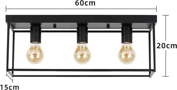 Deckenleuchte Ignaz 3-flammig Schwarz - Metall - 15 x 20 x 60 cm