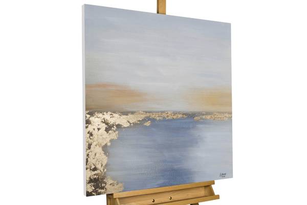 Acrylbild Handgemalt Nonfigurativ Ziz Blau - Baumwollstoff - 80 x 80 x 4 cm