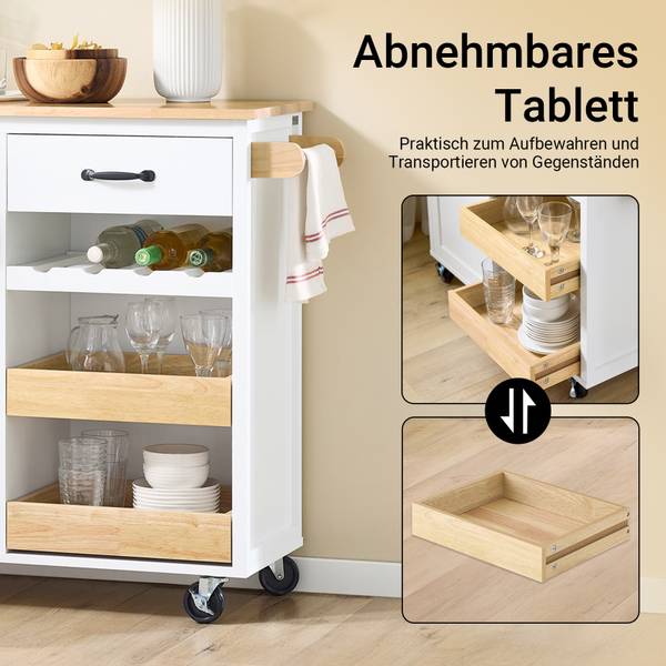 Küchenwagen FKW131-WN Braun - Weiß - Bambus - Holzwerkstoff - 42 x 87 x 92 cm