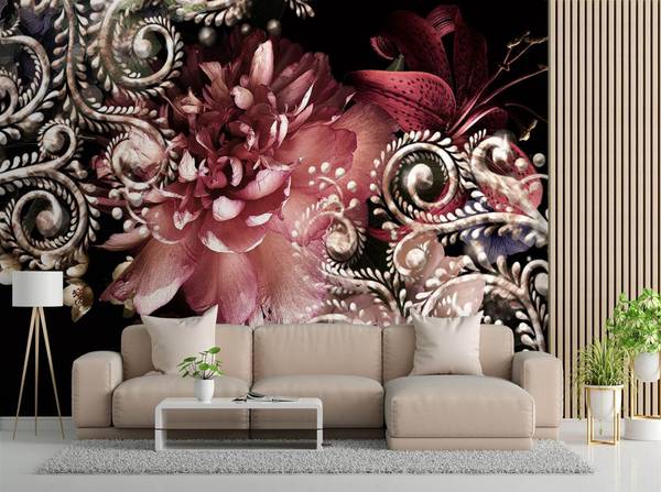 Papier peint, 3D Pivoine Glamour 150 x 105 cm