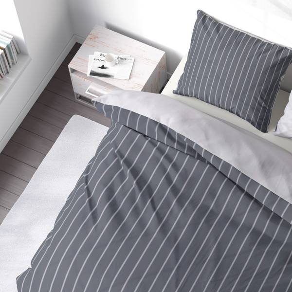 Biber Bettwäsche Grau Streifen 155 x 220 cm