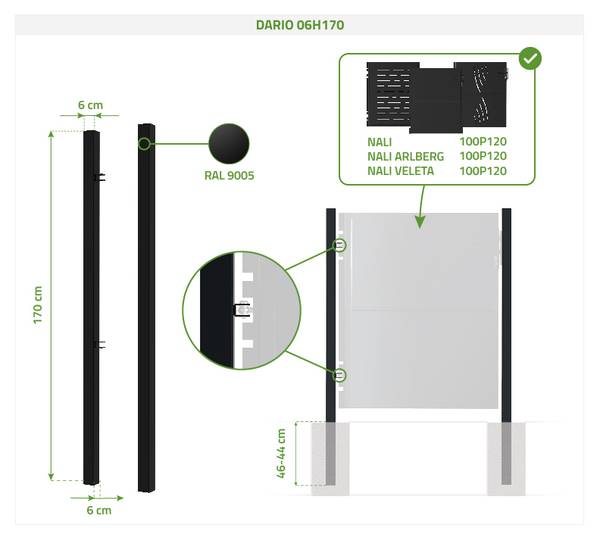 Portillon NALI + poteaux Noir - Acier - 94 x 120 x 94 cm
