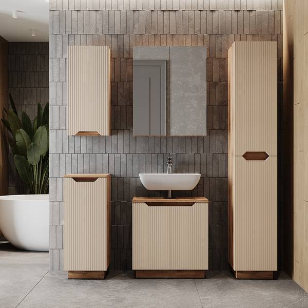 Badmöbel-Set Lotta 59491 3er Set Beige - Eiche Dekor