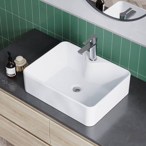 Waschbecken für Badezimmer und Gäste-WC Weiß - Keramik - 49 x 14 x 38 cm