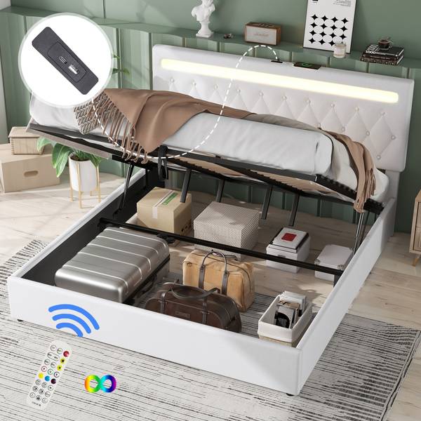 Polsterbett mit LED O1429 Weiß
