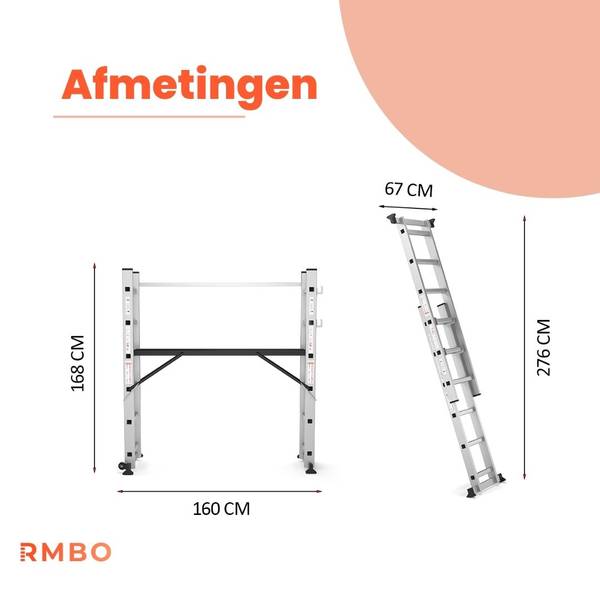 Gerüstleiter Omni Grau - Metall - 160 x 168 x 41 cm