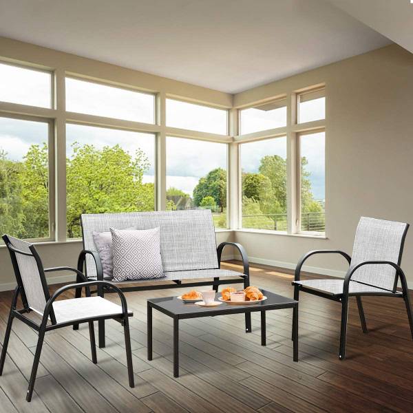 4 TLG. Terrassenmöbel Grau - Metall - 45 x 37 x 80 cm