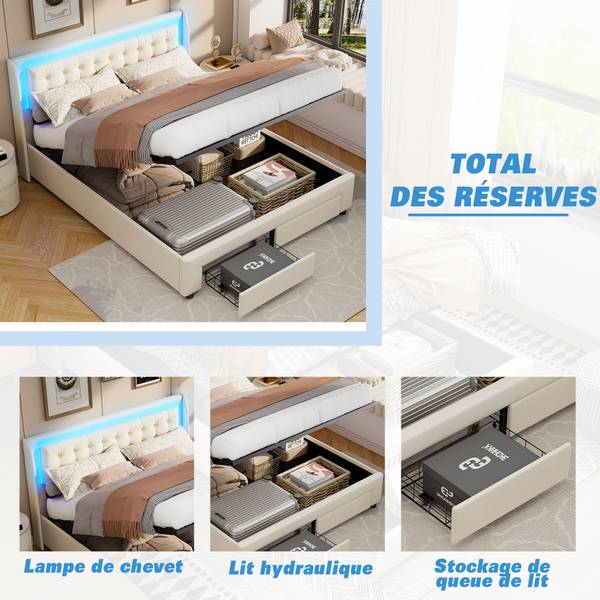 Boxspringbett MI-R02 mit Stauraum Beige - Metall - Massivholz - 165 x 100 x 203 cm