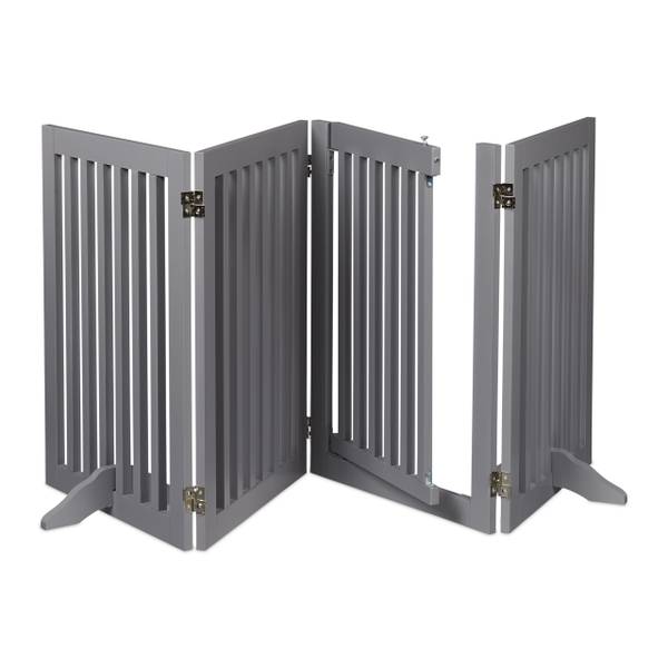 Graues Absperrgitter mit Tür 4-teilig Grau - Holzwerkstoff - 207 x 70 x 30 cm