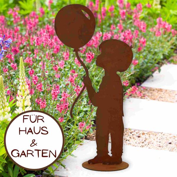Junge mit Luftballon Edelrost Dekofigur Braun - Stahl - 26 x 52 x 26 cm