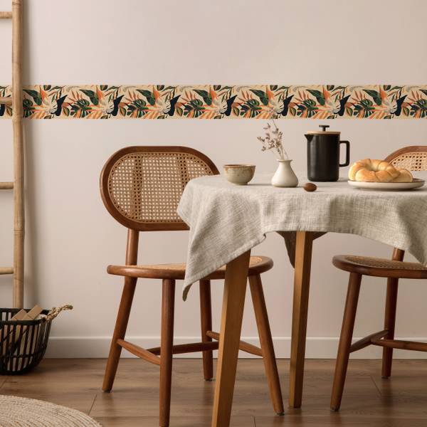 Behangrand PLANTEN Monsterabladeren beige - zwart - groen - oranje - vlies - 10 x 300 x 300 cm