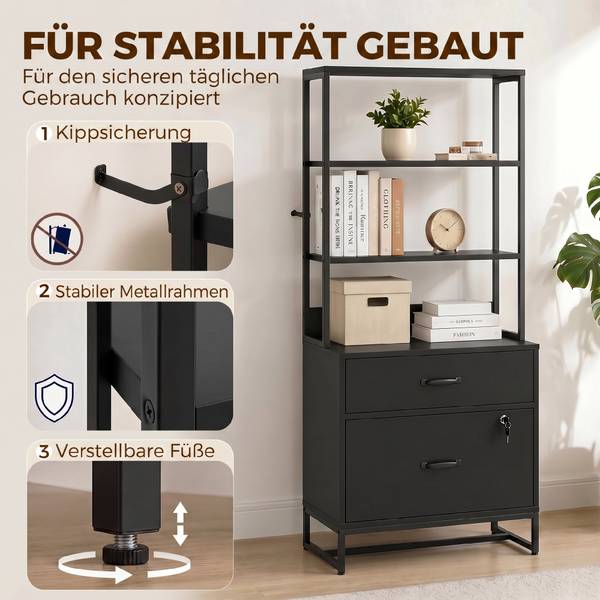 Aktenschrank 924-145V90BK Schwarz - Aluminium - 70 x 157 x 40 cm