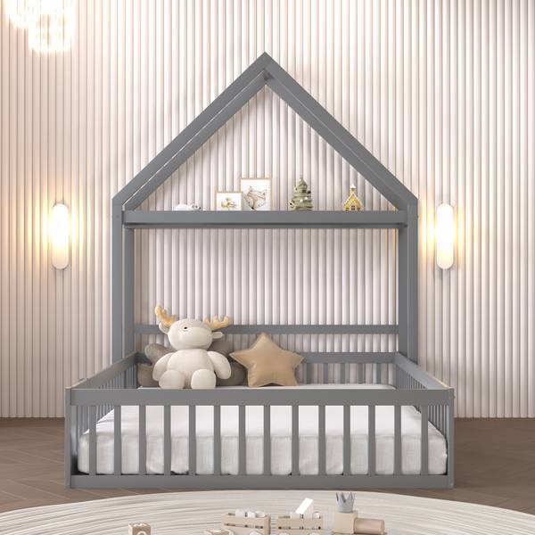 Kinderbett SafeHomey Ⅰ Grau - Holzwerkstoff - 154 x 198 x 205 cm