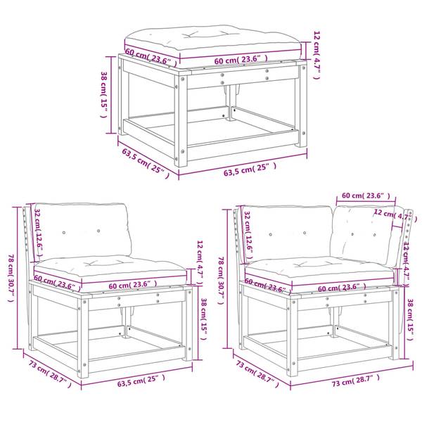 Garten-Lounge-Set 3034113-2 5-teilig Weiß - Massivholz - 63 x 78 x 73 cm