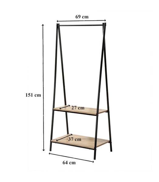 Garderobenständer mit 2 Regalen Schwarz - Metall - 40 x 151 x 65 cm