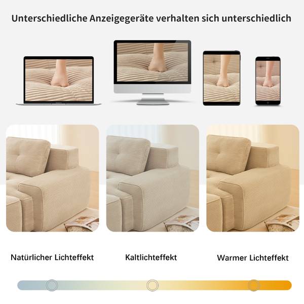 Ecksofa FX-OTM Beige - Cord - 293 x 69 x 177 cm