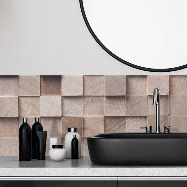 2 Wandpaneel Badezimmer-WOOD Beige - Polyester PVC - 70 x 30 x 70 cm