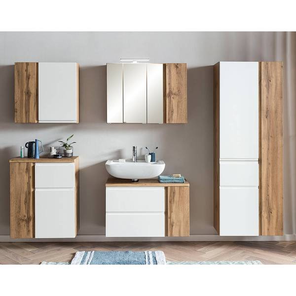 Badmöbel-Set VASTO-03-34 5er-Set Weiß - Spiegelglas - 245 x 200 x 35 cm