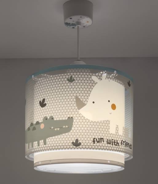 Kinderzimmer Deckenlampe Nashorn & Kroko Grau - Kunststoff - 24 x 22 x 24 cm