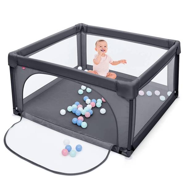 Baby Laufstall Laufgitter Grau - Textil - 120 x 68 x 120 cm