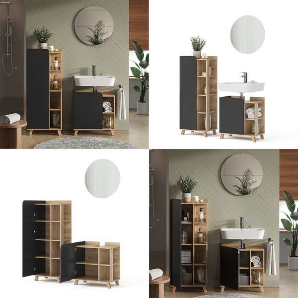 Badmöbel-Set Karen 47292 3er Set Anthrazit - Eiche Sonoma Dekor