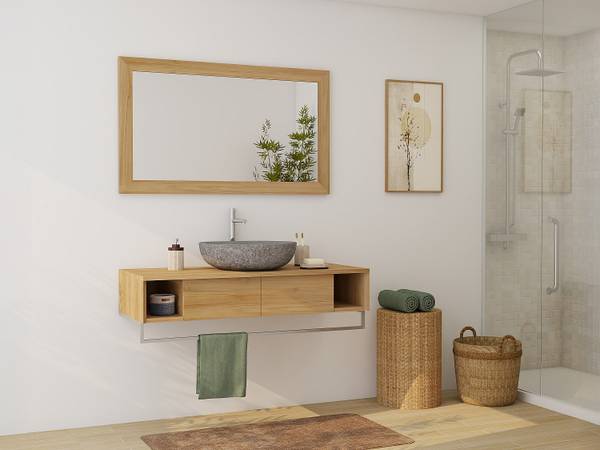 Waschbeckenunterschrank KUPANG Beige - Holz teilmassiv - 50 x 32 x 120 cm