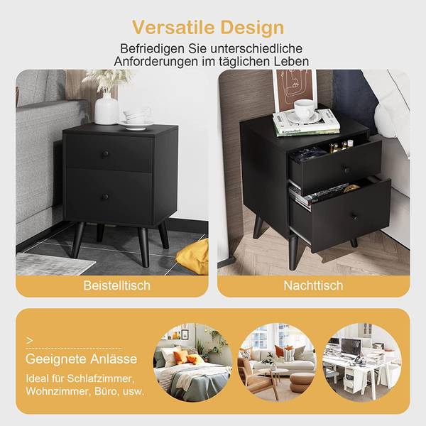 Nachttisch HW63446 Schwarz - Holzwerkstoff - 40 x 62 x 45 cm