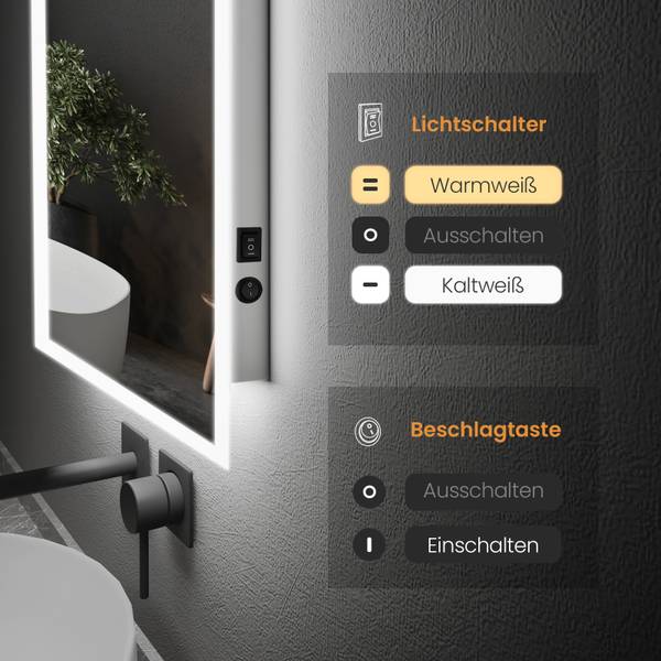 LED Badspiegel mit Schalter NLM03B2D Grau - Spiegelglas - 4 x 60 x 4 cm