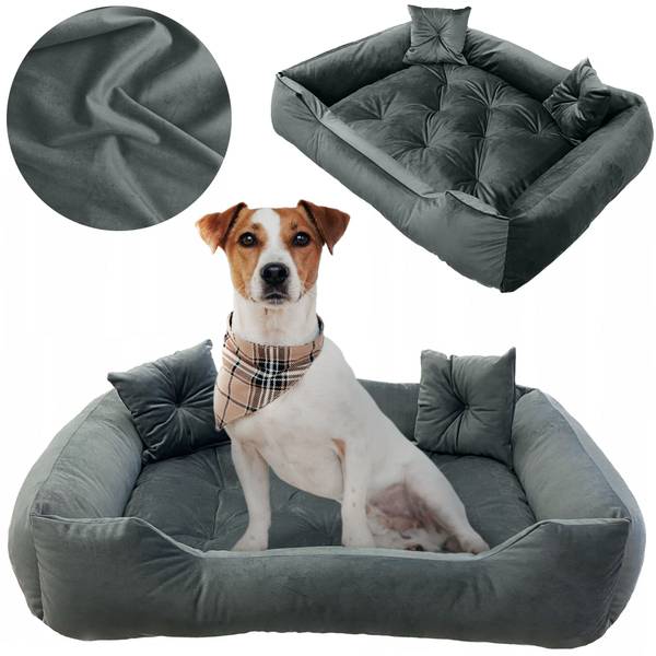 Hundebett VELURS Grau - 70 x 60 cm