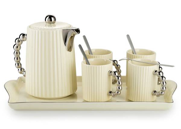 Kaffeeservice Luca Silber - Weiß - Keramik - 22 x 21 x 39 cm