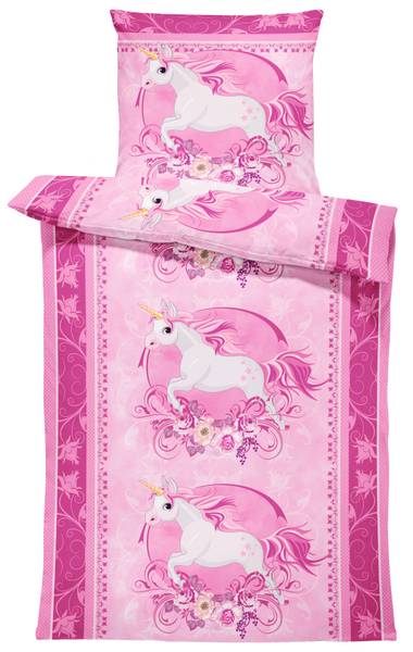 Bettwäsche Einhorn 135 x 200 cm Pink - Microfaser - 135 x 3 x 200 cm
