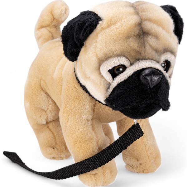 Kuscheltier Mops mit Leine Beige - Kunstfell - 10 x 20 x 23 cm