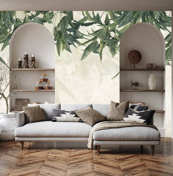 Papier Peint FEUILLES DE BANANE Béton 405 x 270 x 270 cm