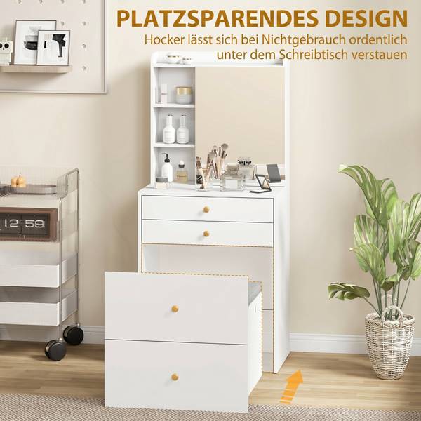 Schminktisch-Set 83D-233V90WT Weiß - Holzwerkstoff - 40 x 133 x 60 cm