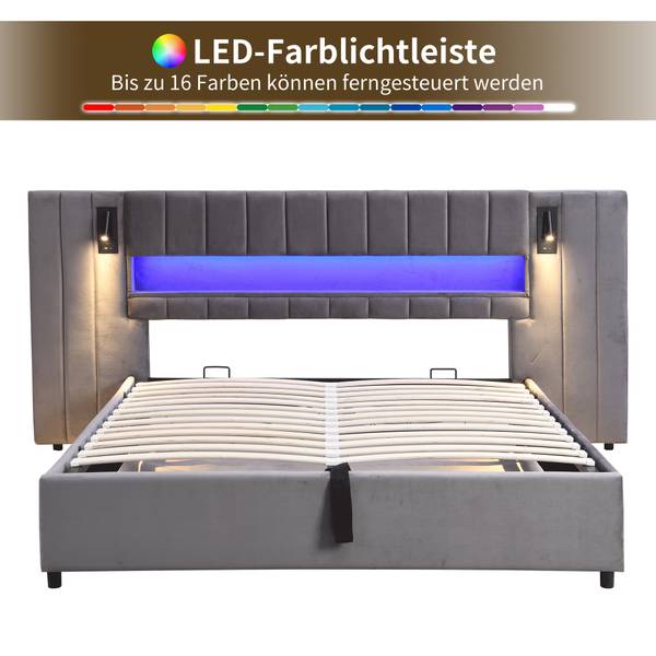 Bett Anzaks Super king Grau - Samt - 200 x 105 x 180 cm