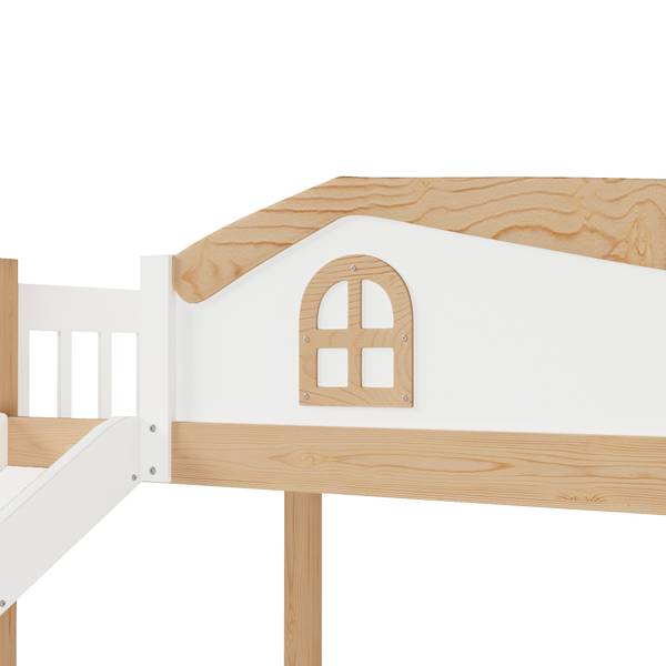 Halbhohes Bett Oneiros Ⅳ Braun - Weiß - Holzwerkstoff - Massivholz - 236 x 135 x 253 cm
