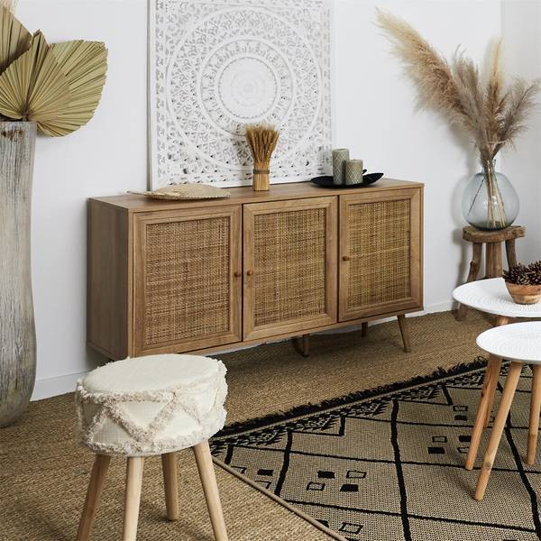 Kommode Tivo Beige - Rattan - Holz teilmassiv - 119 x 11 x 41 cm