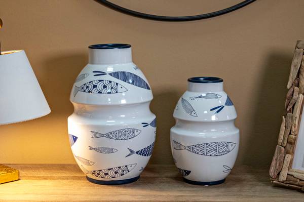 Vase Fish Weiß - Keramik - 21 x 31 x 21 cm