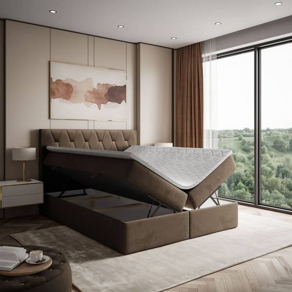 Kontinentalbett mit Bettkasten IZOLDA Dunkelbraun - Liegefläche Breite: 160 cm