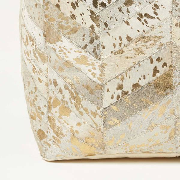 Chevron-Muster Patchwork-Pouf Echtleder - 50 x 40 x 50 cm