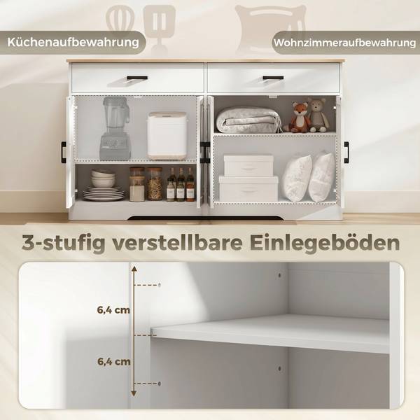 Sideboard 83A-534V90WT Weiß - Zink - 39 x 81 x 140 cm