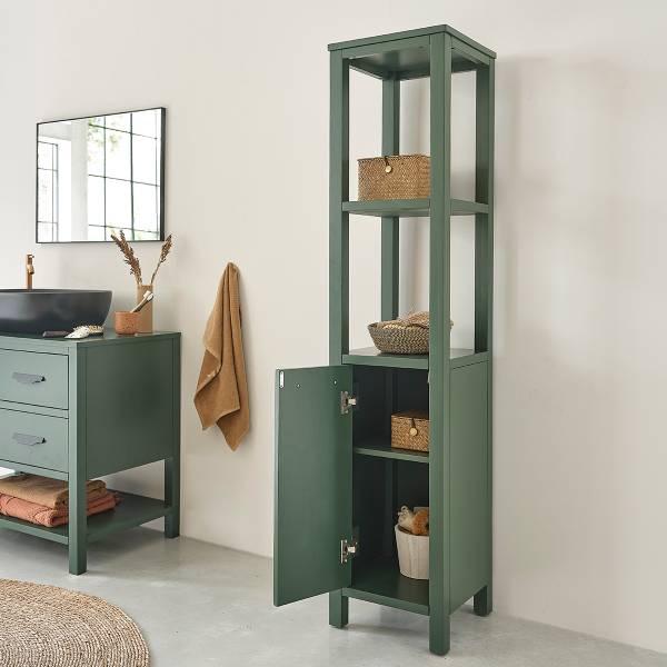 Badezimmer-Hochschrank OLIVIA Grün - Massivholz - 35 x 160 x 35 cm