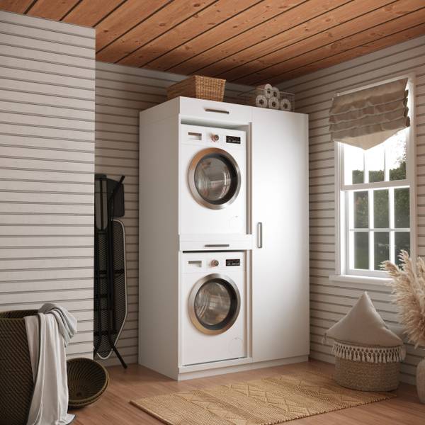 Waschmaschinenschrank Tokyo Weiß - Holzwerkstoff - 126 x 211 x 70 cm