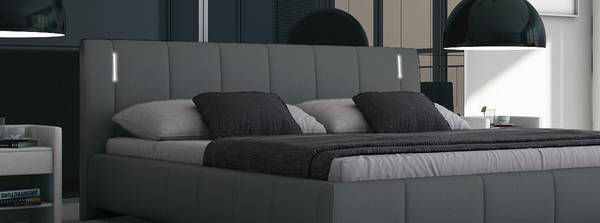 Polsterbett Luna 140x200 cm mit LED Grau - Kunstleder - 162 x 87 x 217 cm