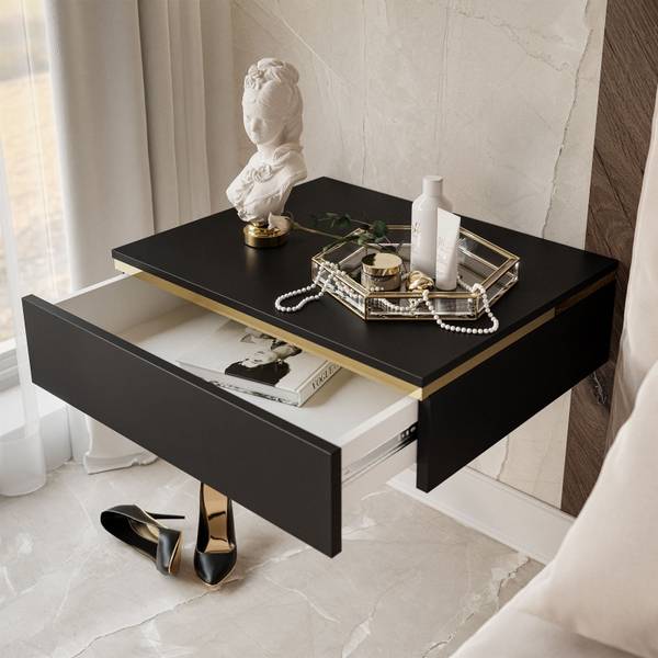 Nachttisch AURORA Schwarz - Gold - Holzwerkstoff - 48 x 15 x 38 cm