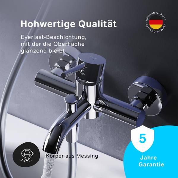 Wannenarmatur Wasserhahn Bad Spike Silber - Messing - 22 x 11 x 19 cm
