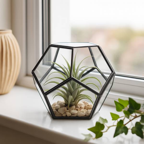 Planten terrarium voor vetplanten zwart - glas - metaal - 14 x 12 x 14 cm