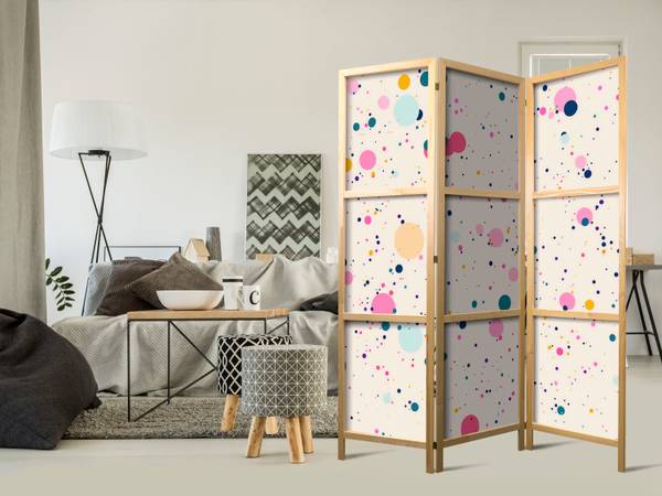 Paravent Flecken Farben 3-tlg Beige - Blau - Pink - Gelb - Holzwerkstoff - Textil - 135 x 172 x 3 cm